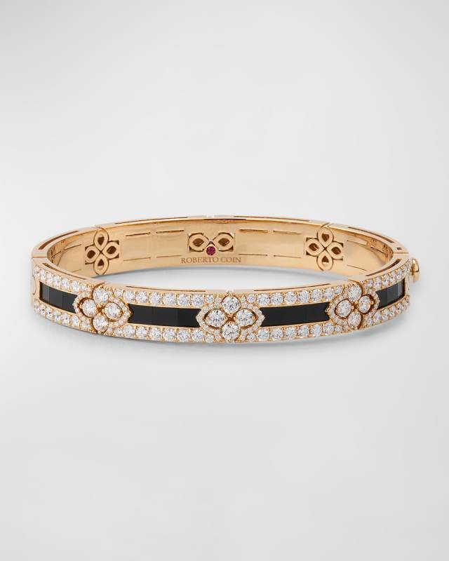 18K Rose Gold Black Jade Bracelet with Diamond Edge